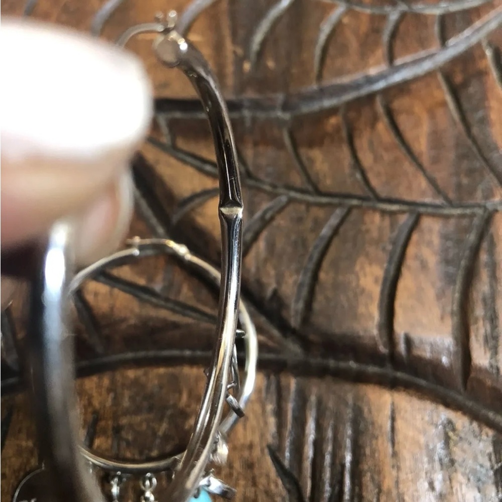 Mary Margrill 14k Gold “Love, I AM Blessed” Diam Turquoise Charms Hoop Earrings - Picture 8 of 8